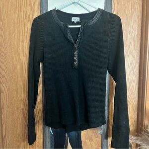 BKE Black Ribbed Long Sleeve Top